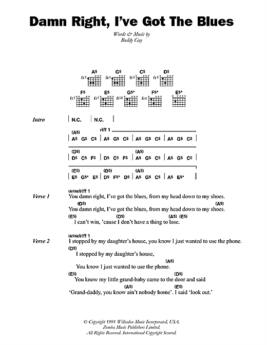 Damn Right, I've Got The Blues (Guitar Chords/Lyrics) von Buddy Guy