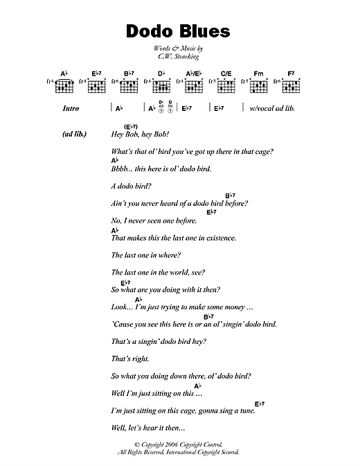 Dodo Blues (Guitar Chords/Lyrics) von C.W. Stoneking