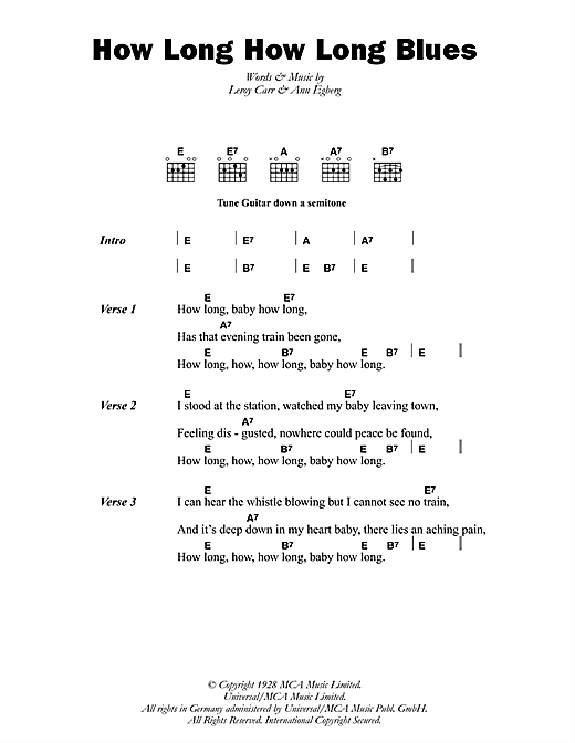 How Long How Long Blues (Guitar Chords/Lyrics) von Leroy Carr