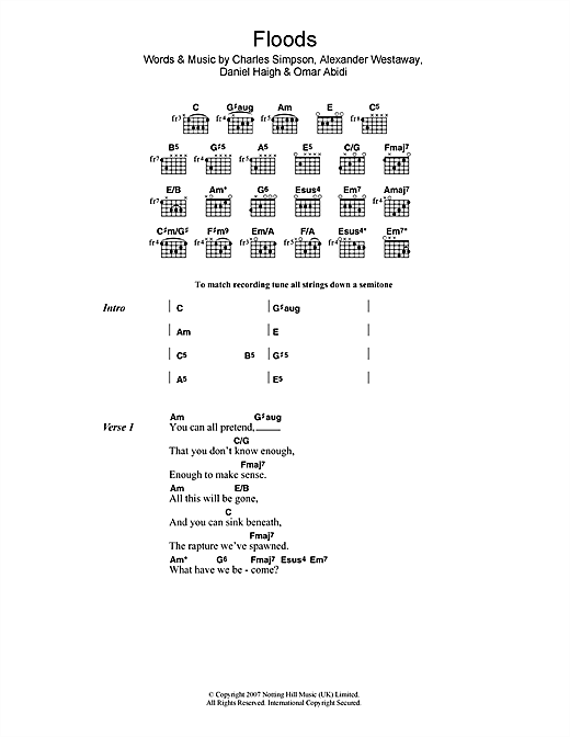 Floods (Guitar Chords/Lyrics) von Fightstar
