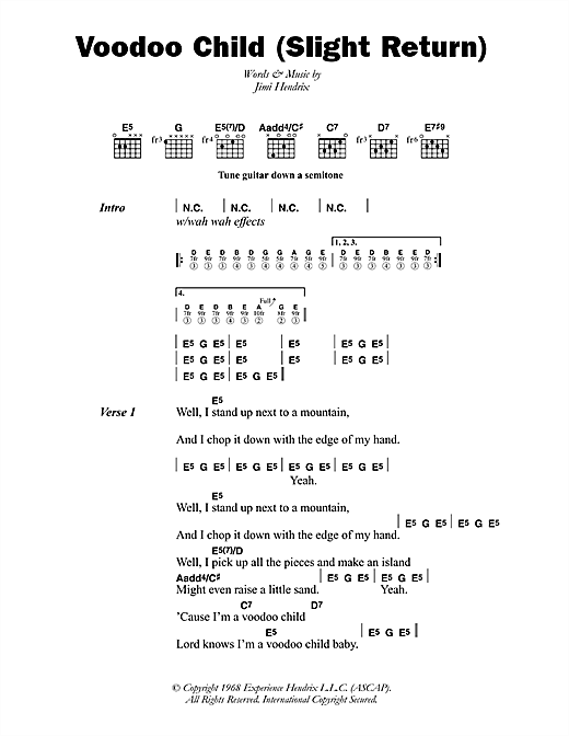 Voodoo Child (Slight Return) (Guitar Chords/Lyrics) von Jimi Hendrix