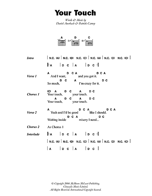 Your Touch (Guitar Chords/Lyrics) von The Black Keys