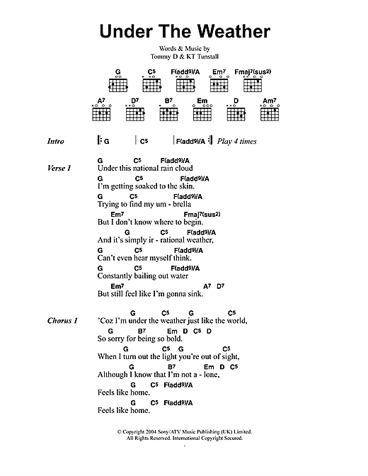 Under The Weather (Guitar Chords/Lyrics) von KT Tunstall