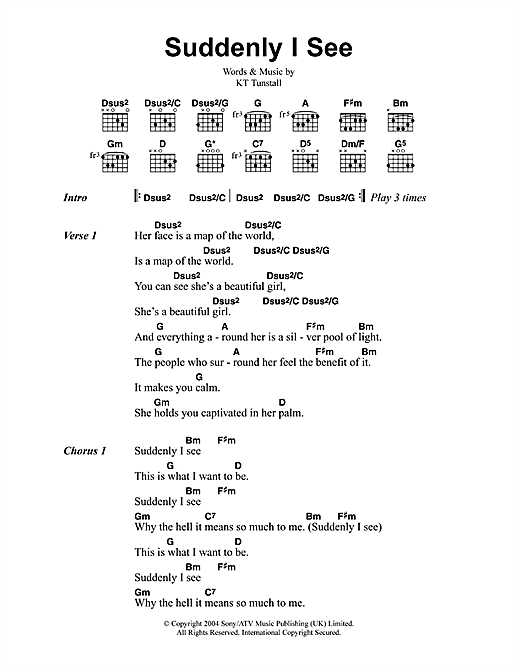 Suddenly I See (Guitar Chords/Lyrics) von KT Tunstall