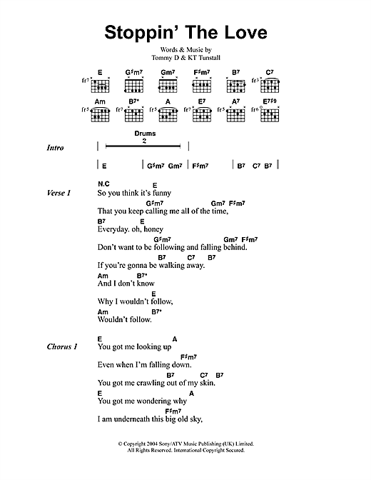 Stoppin' The Love (Guitar Chords/Lyrics) von KT Tunstall