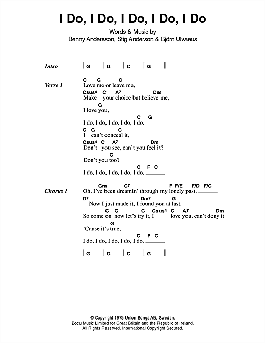 I Do, I Do, I Do, I Do, I Do (Guitar Chords/Lyrics) von ABBA