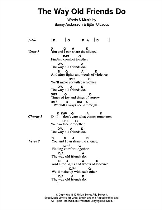 The Way Old Friends Do (Guitar Chords/Lyrics) von ABBA