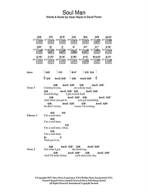 Soul Man (Guitar Chords/Lyrics) von Sam & Dave