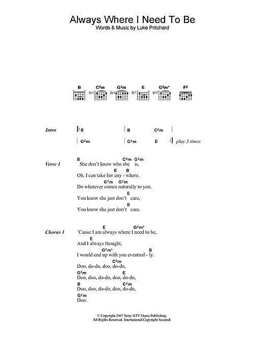 Always Where I Need To Be (Guitar Chords/Lyrics) von The Kooks