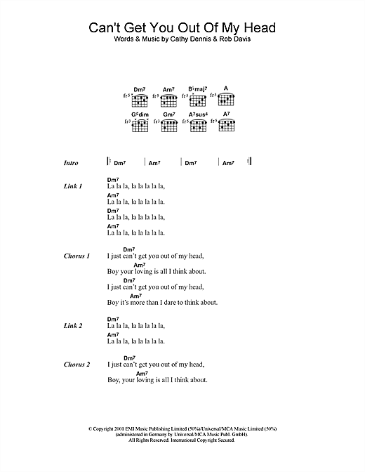 Can't Get You Out Of My Head (Guitar Chords/Lyrics) von Kylie Minogue