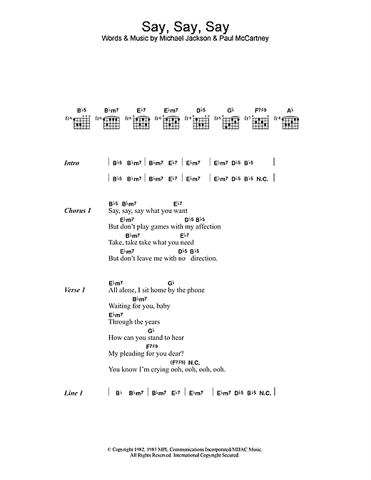 Say Say Say (Guitar Chords/Lyrics) von Paul McCartney & Michael Jackson