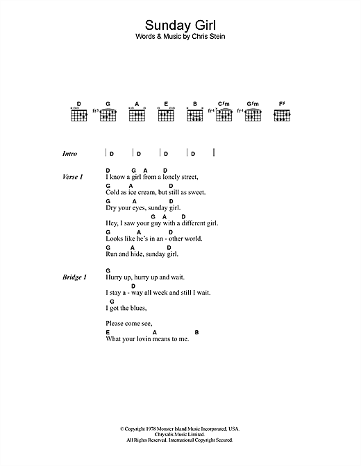 Sunday Girl (Guitar Chords/Lyrics) von Blondie