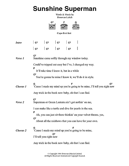 Sunshine Superman (Guitar Chords/Lyrics) von Donovan
