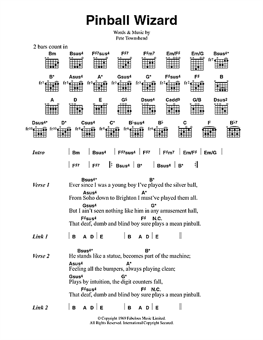 Pinball Wizard (Guitar Chords/Lyrics) von The Who