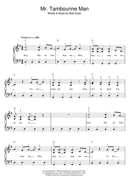 Mr. Tambourine Man (Beginner Piano) von Bob Dylan