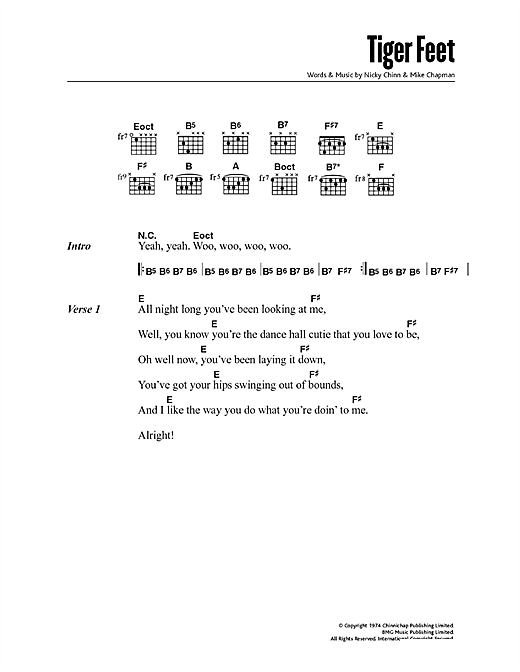 Tiger Feet (Guitar Chords/Lyrics) von Mud