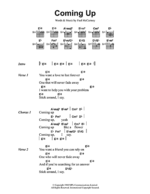 Coming Up (Guitar Chords/Lyrics) von Paul McCartney