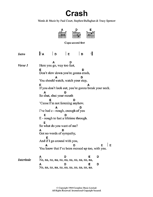 Crash (Guitar Chords/Lyrics) von The Primitives