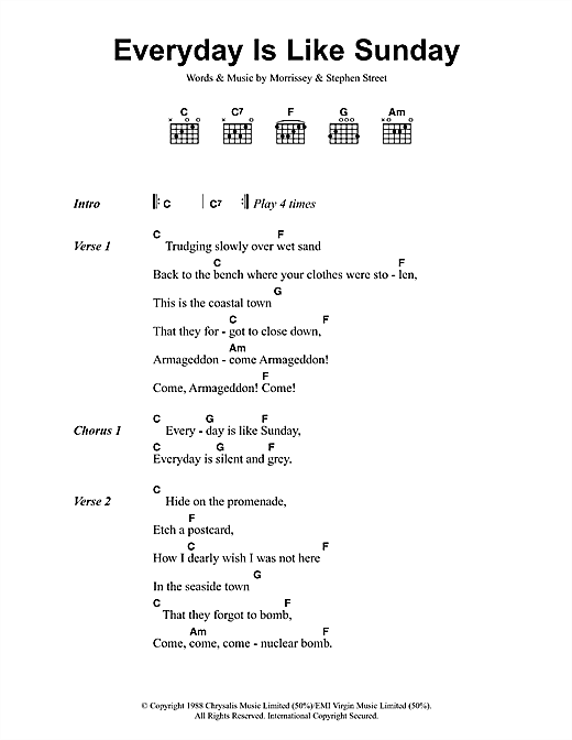 Everyday Is Like Sunday (Guitar Chords/Lyrics) von Morrissey