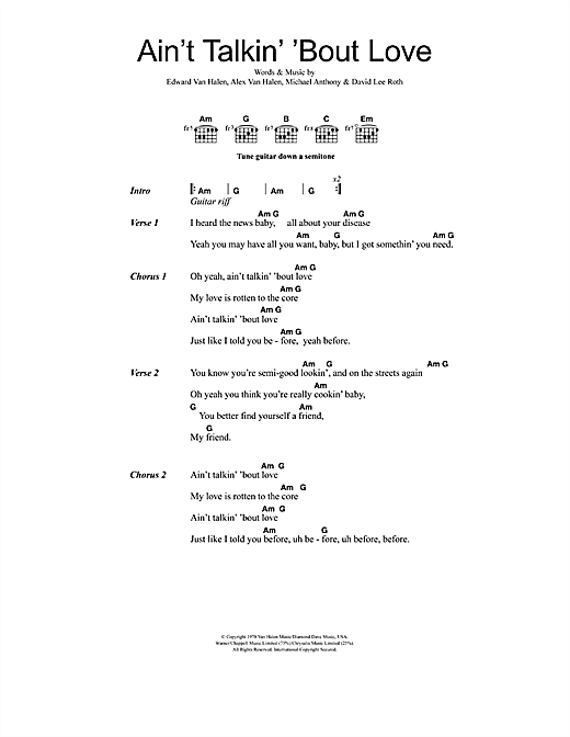 Ain't Talkin' 'Bout Love (Guitar Chords/Lyrics) von Van Halen