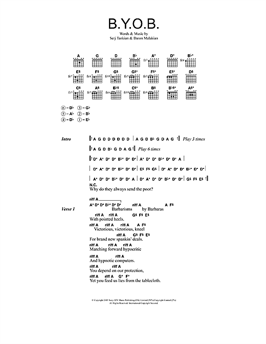 B.Y.O.B. (Guitar Chords/Lyrics) von System Of A Down