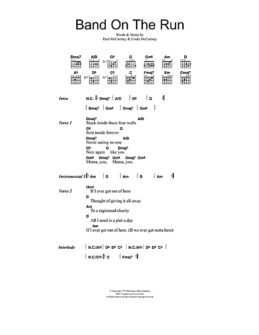 Band On The Run (Guitar Chords/Lyrics) von Paul McCartney & Wings