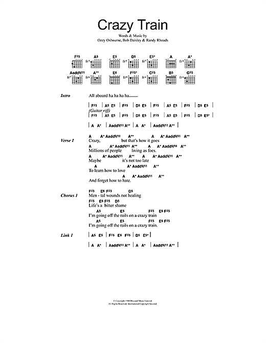 Crazy Train (Guitar Chords/Lyrics) von Ozzy Osbourne