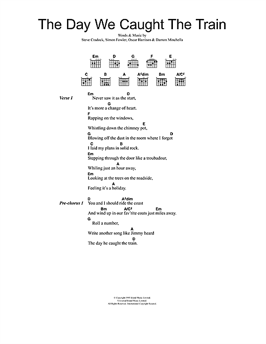 The Day We Caught The Train (Guitar Chords/Lyrics) von Ocean Colour Scene