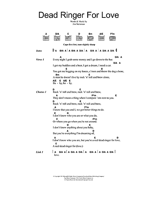 Dead Ringer For Love (Guitar Chords/Lyrics) von Meat Loaf and Cher