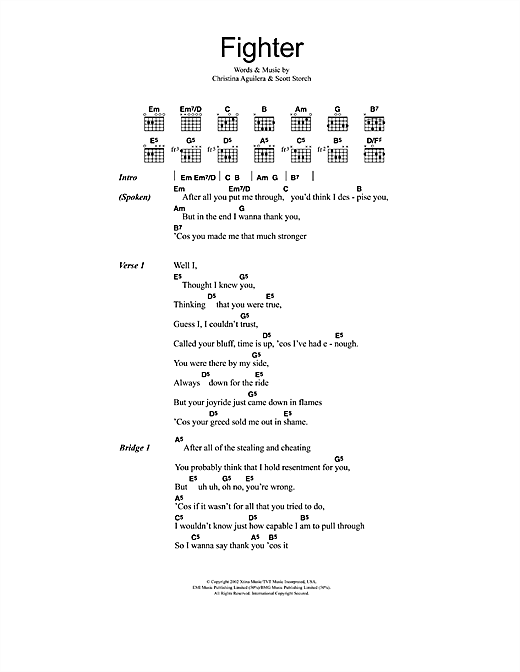 Fighter (Guitar Chords/Lyrics) von Christina Aguilera