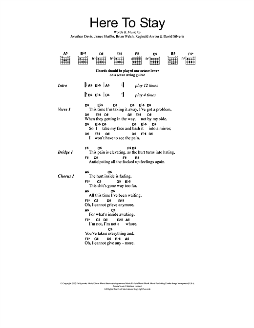 Here To Stay (Guitar Chords/Lyrics) von Korn