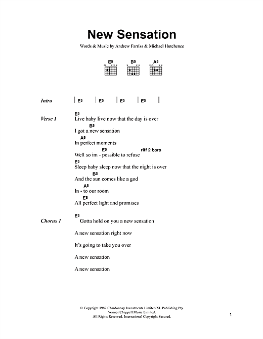 New Sensation (Guitar Chords/Lyrics) von INXS