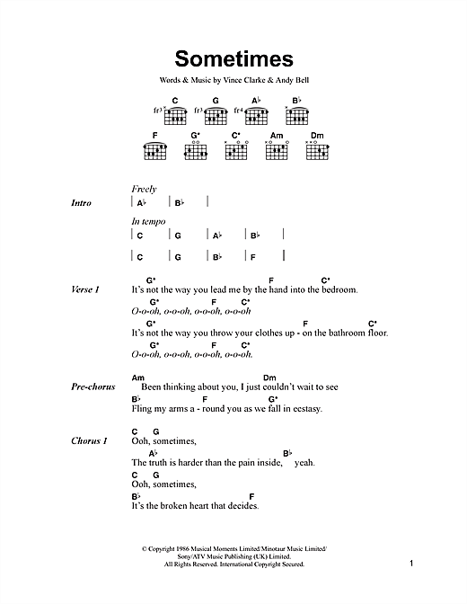 Sometimes (Guitar Chords/Lyrics) von Erasure