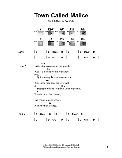 Town Called Malice (Guitar Chords/Lyrics) von The Jam