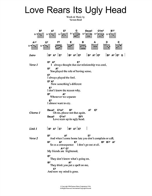 Love Rears Its Ugly Head (Guitar Chords/Lyrics) von Living Colour