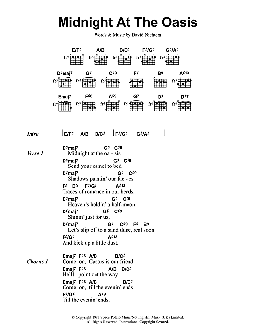 Midnight At The Oasis (Guitar Chords/Lyrics) von Maria Muldaur