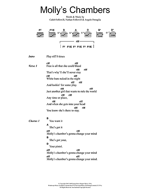 Molly's Chambers (Guitar Chords/Lyrics) von Kings Of Leon