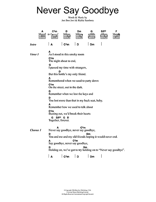 Never Say Goodbye (Guitar Chords/Lyrics) von Bon Jovi