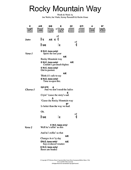 Rocky Mountain Way (Guitar Chords/Lyrics) von Joe Walsh