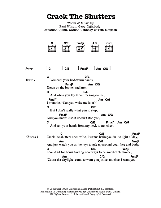 Crack The Shutters (Guitar Chords/Lyrics) von Snow Patrol