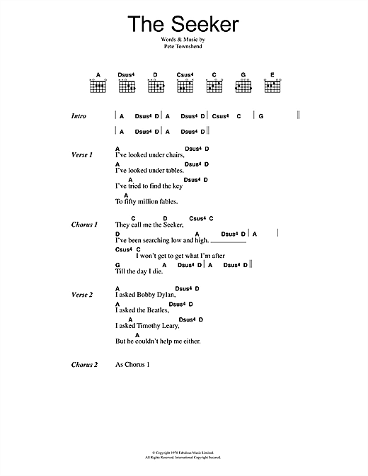 The Seeker (Guitar Chords/Lyrics) von The Who