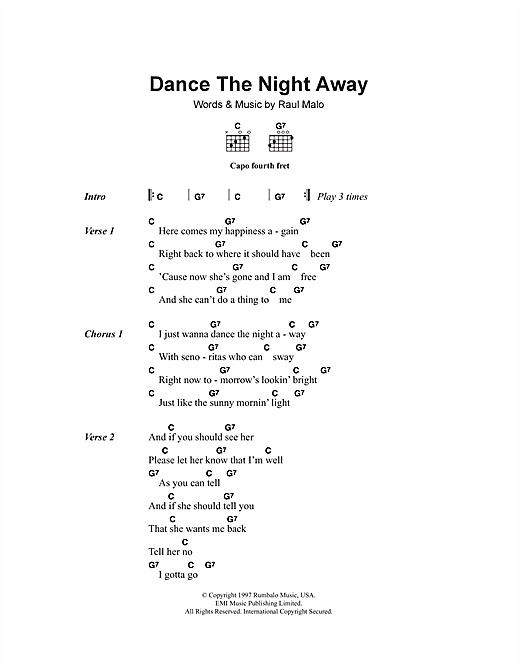 Dance The Night Away (Guitar Chords/Lyrics) von The Mavericks