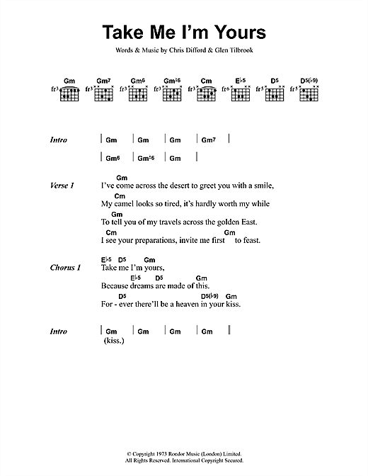 Take Me I'm Yours (Guitar Chords/Lyrics) von Squeeze