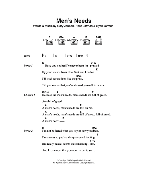 Men's Needs (Guitar Chords/Lyrics) von The Cribs