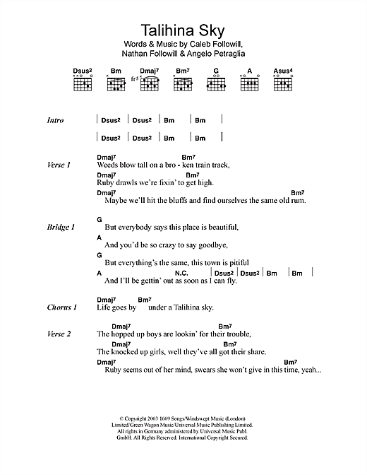 Talihina Sky (Guitar Chords/Lyrics) von Kings Of Leon