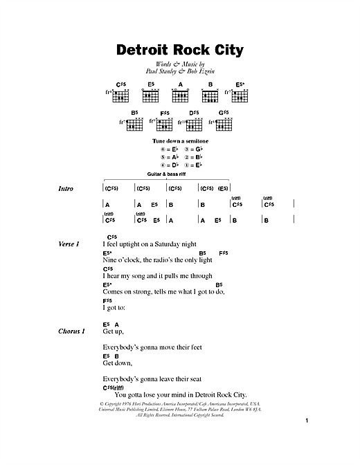 Detroit Rock City (Guitar Chords/Lyrics) von KISS