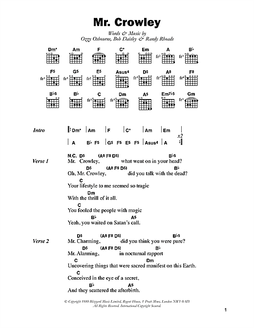 Mr. Crowley (Guitar Chords/Lyrics) von Ozzy Osbourne