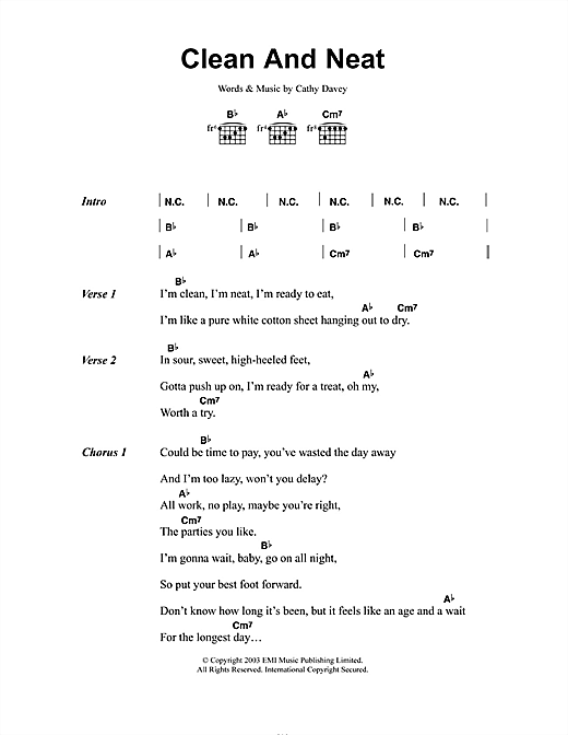 Clean And Neat (Guitar Chords/Lyrics) von Cathy Davey