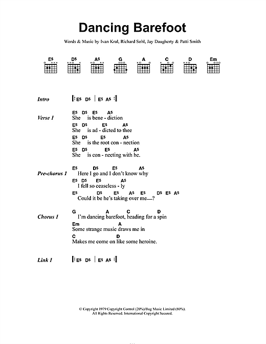 Dancing Barefoot (Guitar Chords/Lyrics) von Patti Smith