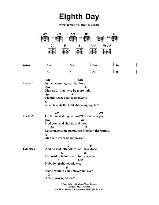 Eighth Day (Guitar Chords/Lyrics) von Hazel O'Connor